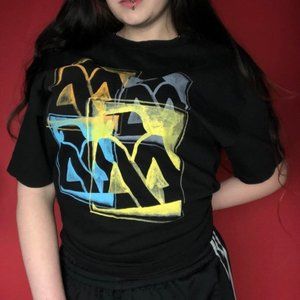 Black tee with cool coloured graphic design?????